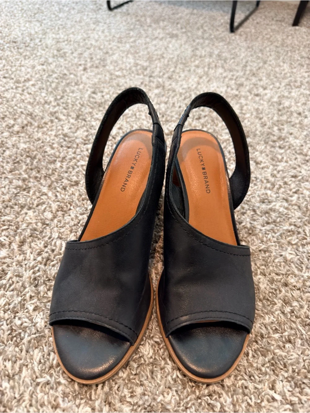 Lucky Brand Black Open-Toe Slingback Wedge Sandals